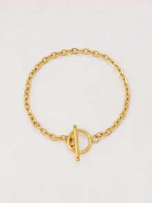 1pc Stainless Steel Minimalist Bracelet Gold Color Chain Toggle Clasp Cuban Curb Chain Basic Bracelets For Men Women Jewelry - Bracelet - View 24