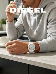 Diesel DZ1884 Men Casual Quartz Wrist Watch, Oversized White Case Light‑Grey Dial With Blue Detail, Breathable Strap Daily‑Use Wristwatch For Men - White - View 5