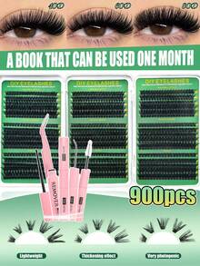 900pcs Waterproof Portable Reusable False Eyelashes, 4 Styles Large Capacity 10-16mm Mixed Tray, D Curl Faux Mink 3D Single Cluster Lashes, Suitable For Daily, Holiday, Cosplay Full Makeup Needs, Back To School, Holiday, Christmas - Multicolor - View 12