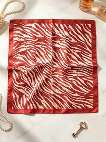 1pc Vintage Red Zebra Print Satin Square Scarf, Soft Smooth Silk Touch, Women's Multi-Functional Fashion Scarf, Suitable For Daily, Party, Holiday Decoration Accessory - Multicolor - View 11