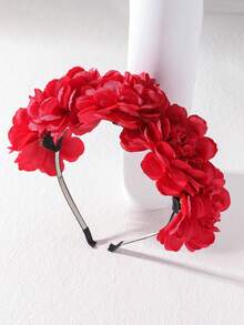 1pc Women's Artificial Flower Headband, Red Flower Hair Hoop, Halloween Headpiece, Holiday Party, Daily Wear - Red - View 2
