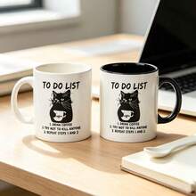 1pc 11oz Funny Black Cat To Do List Ceramic Coffee Mug, Humorous Sarcastic Quote Two‑Tone Cup, Dishwasher Reusable Drinkware, Office Daily Tea Cup, Novelty Gag Gift For Cat Lovers Coworkers Friends - Multicolor - View 2