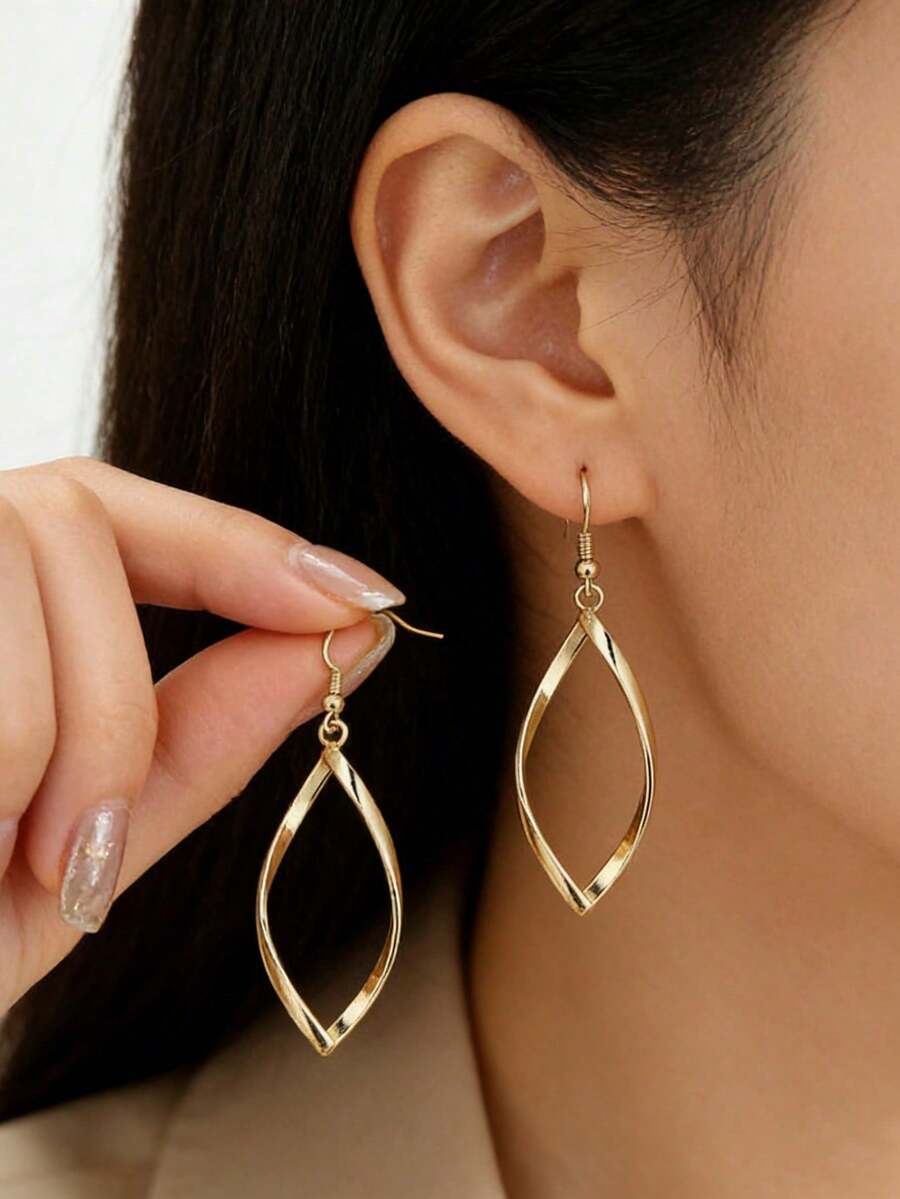 1 đôi bông tai đính tai dáng treo thiết kế xoắn hình thoi phóng đại phong cách tối giản thời trang cao cấp, trang sức tai cá nhân hóa cho nữ, phù hợp đeo hàng ngày, đi chơi lễ, du lịch và dự tiệc - Vàng - Xem 1
