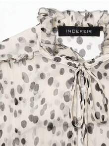 Liorin Autumn New Fashion Minimalist Versatile Long Sleeve Tie-Front Polka Dot Blouse - Polka Dots - View 5