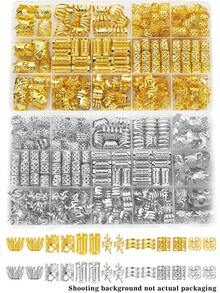 280件組 金色與銀色復古波希米亞風合金髮環套組－鏤空圓形髮飾，適用於編髮與DIY髮型設計（不含盒） - 彩色 - 查看 2