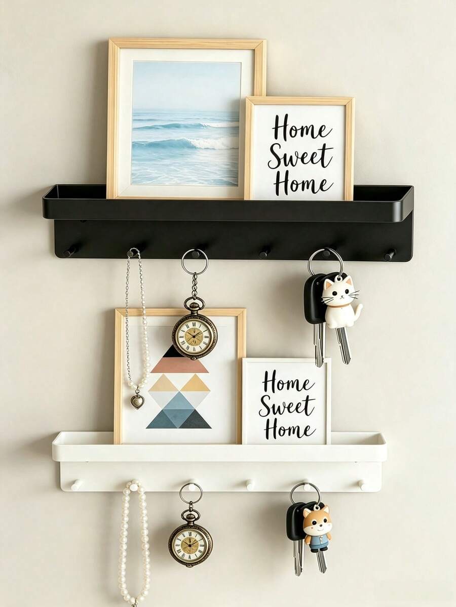 1pc Wall Key Holder, Key Hook With 6 Hooks, Key Rack, Wall Key And Mail Holder, Suitable For Entryway, Office, Living Room Decor - View 1