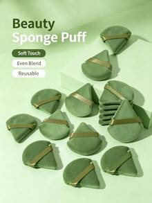24pcs/15pcs/8pcs Triangle Sponge Powder Puff, Soft Triangular Makeup Sponge For Loose Powder And Setting, Suitable For Loose Powder, Body, Fan-Shaped Flocked Makeup Sponge, Base Makeup Blending Sponge Set, Makeup Tools - Green - View 1