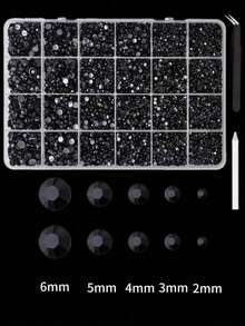 1 Box Black Resin Rhinestone Set, Multi-Size Black Rhinestones , Suitable For DIY Nail Art, Halloween And Party Decoration - 48 Slots - View 6
