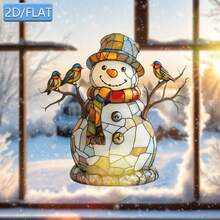 Children's Room Window Decal, Christmas Theme, 9-Inch Window Decoration Sticker, 2D Flat Colorful Sticker, Cute Snowman And Three Little Birds, Removable Sunshade Privacy Sticker, Static Adhesion Glass Sticker, Car, RV Window Decoration Film, Perfect Home Gift - one-size - View 1