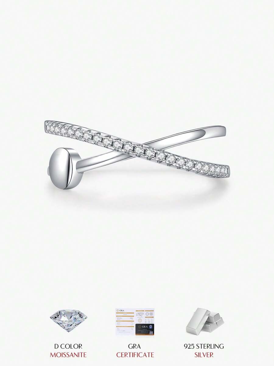 MODIAN D Color Moissanite Crown Stackable Ring 925 Sterling Silver Minimal Wave Tiara Thin Delicate Rings For Women Jewelry - Perak - View 1