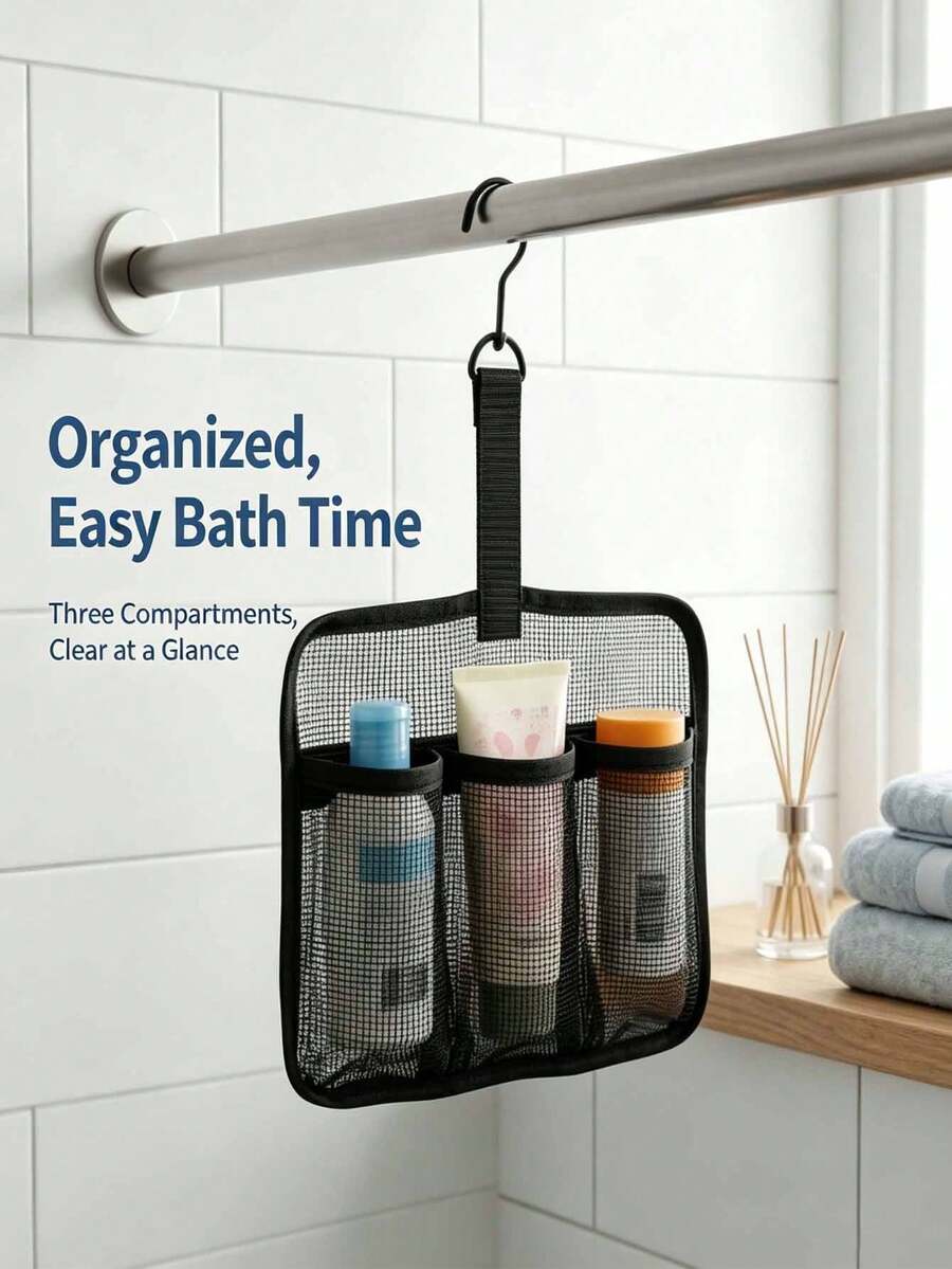 Portable Large Capacity Mesh Storage Bag With Compartments And Hooks, Toiletry Bag (Suitable For Shower, Travel, Camping, Gym And Daily Use) - Multicolor - View 1