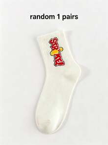 1/5 Pairs Letter Mid-Calf Socks, Unisex Retro Street Style Personalized Print Socks, Breathable Sports Casual Socks - Multicolor - View 7