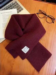 1pc Korean Style INS Soft Knitted Scarf For Women, Thick Warm Solid Color Versatile Cross-Knit Neck Warmer, Suitable For Autumn/Winter Daily Wear For Students - Multicolor - View 3