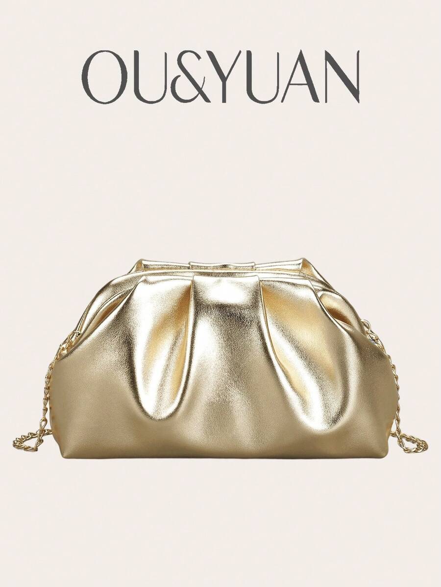 New Pleated Cloud Clutch Bag In Gold, Niche Design, Suitable For Party, Formal Event, Wedding, Date, Shopping, Dumpling Bag