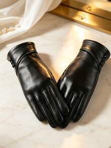 1 Pc Solid Gloves, Elegant Gloves With Cuff Button Detail, Warm Touchscreen Winter Gloves For Women Daily Commute Evening Party - Multi-color - View 13