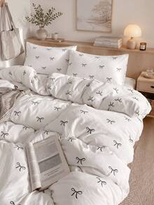 White Bohemian Print Microfiber Brushed Bedding Set, Includes Duvet Cover And Pillowcases, Dorm Bedding, Back To School Bedding - White - View 2