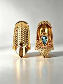 Vintage Rhinestone Sewing Thimble, Retro Relief‑Carved Finger Guard With Non‑Slip Inner Dots, Wear‑Resistant Finger Protector For Hand Quilting, Embroidery And Daily Needlepoint Work - Silver - View 6