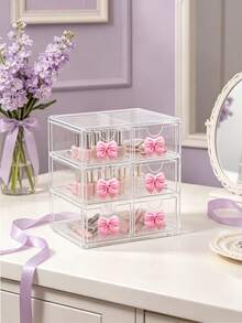 Mini Desktop Drawer Storage Box With Bow Decoration, Multi-Layer Jewelry And Cosmetics Storage Box, Desktop Storage, Suitable For Dressing Tables, Bedrooms, Office Supplies, Birthday Gifts, And School Season Gifts. - Multicolor - View 2