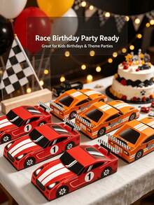 10/5/1pc Racing Car Shaped Paper Gift Box, Red & Orange Racing Car Print Gift Box, Black & White Checkered Flag Decoration Foldable Paper Box, Theme Party Gathering, Candy Small Gift Packaging Box, Racing Car Shaped Gift Box Suitable For Racing Theme Party, Birthday Party, Gift Box, Gift Box, Packaging Box, Party Supplies, Candy, Strawberry Cake, Halloween, Christmas, Room Decoration, Home Decor - Multicolor - View 2