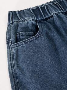 Boys' Cartoon Embroidered Straight Leg Jeans - Blue - View 4