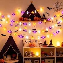 1PC Halloween Decoration, LED String Lights, Pumpkin, Bat, Ghost Elements, Holiday Decorative Lights, Suitable For Bedrooms, Headboards, Fireplaces, Stair Handrails, Halloween, Battery Box Power Supply (Excluding Batteries) - Warm Light - View 4