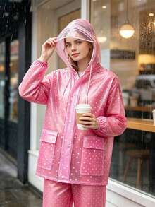 Ethereal Snowflake Polka Dot Transparent Split Raincoat, Lightweight Soft And Breathable, Non-Stuffy, Transparent Texture With Built-In Atmosphere! Suitable For Daily Commute, Short Trips, Grocery Shopping And Walking, Say Goodbye To Heavy And Dull Raincoats, Take Beautiful Photos On Rainy Days, Waterproof And Durable, Unisex! - Unisex - View 4