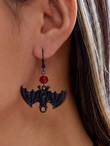 Halloween Retro Gothic Black Bat Tassel Earrings - Festive Party Costume Accessories - Multicolor - View 2