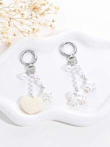 1pc Elegant Faux Pearl Heart Star Elephant Keychain, Bag, Earphone Case, Phone Case Accessory, Creative Gift - Multicolor - View 1