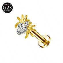 1pc G23 Titanium Internal Thread 1.0/1.2mm Butterfly, Flower, Heart, Cross Shape Piercing Stud Earring Cartilage Jewelry Suitable For Women's Daily Wear - Gold - View 40