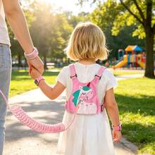 Children's Anti-Lost Safety Harness With Wrist Connector, Baby Toddler Walking Leash, Portable Safety Accessory For Outdoor Walks, Travel And Outings - Pink - View 1