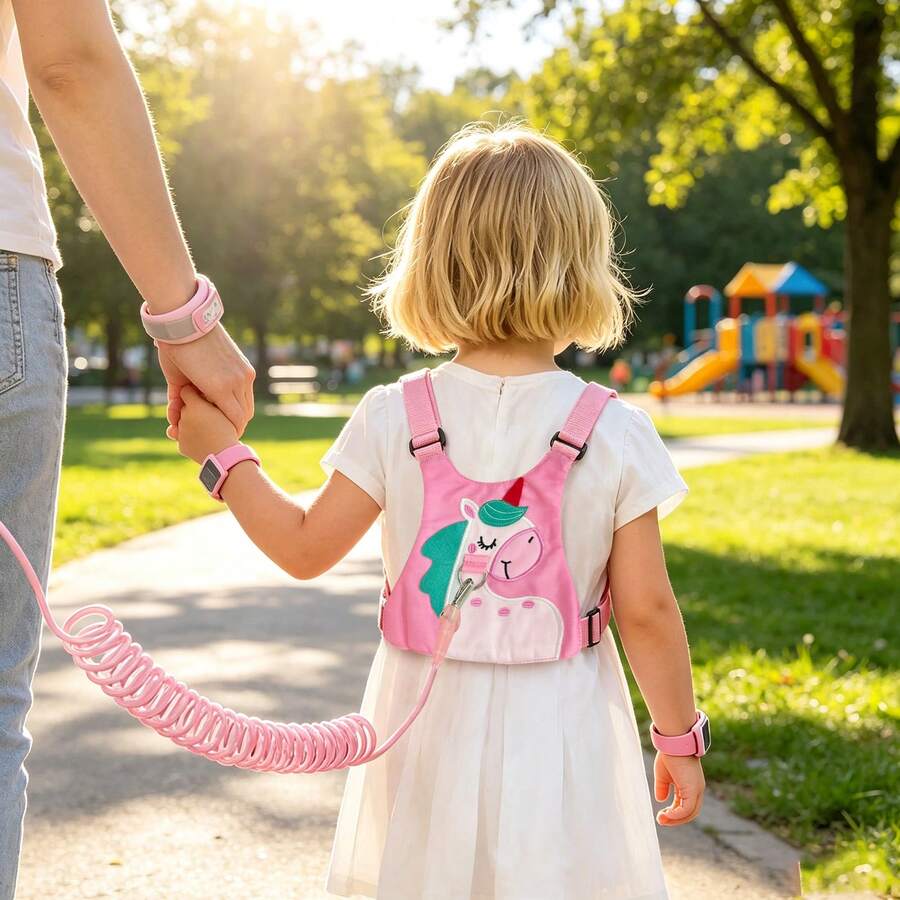 Children's Anti-Lost Safety Harness With Wrist Connector, Baby Toddler Walking Leash, Portable Safety Accessory For Outdoor Walks, Travel And Outings - Pink - View 1