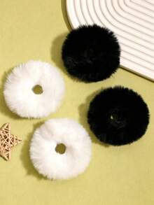 2pcs Black And 2pcs White Plush Headbands, Hair Hoops, Faux Fur Headbands, Hair Accessories - 2 Black + 2 White - View 2