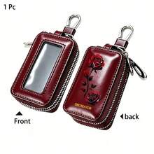 Rose Pattern Car Keychain With Zipper, Large Capacity Double-Layer Waist Hanging Design, Suitable For Keys And Keychains, 2D Printing Of Car Keychains - Multicolor - View 13