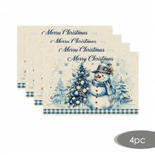 2/4/6/8/16pcs Round & Rectangular Placemats, Christmas Snowman Watercolor Christmas Tree Snowflake Print, Suitable For Home Kitchen Dining Table Decor And Christmas Party Atmosphere - Multicolor - View 12