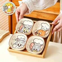 TOM AND JERRY. 1pc Official Authentic Super Cute Ceramic Small Square Bowl, Thickened Heat-Resistant Seasoning Dish, Long-Lasting Non-Fading Underglaze Color, Multi-Purpose Bowl For Snacks / Side Dishes / Dipping Sauces - Multicolor - View 3