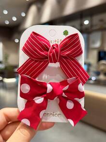 8pcs Girls Cute Red Polka Dot Striped Bow Hair Accessories, Bun, Side Braid, Loose Hair Clips For School, Birthday Party, Back To School (Random Color) - Red - View 8