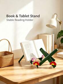 1pc Green Floral Decorative Book Stand, Plastic Foldable Adjustable Reading Holder, Portable Book Support Rack, Suitable For Desk Study, Bedroom, Home Daily Learning Use - Multicolor - View 3