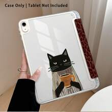Leopard, Cat, Coffee Pattern Painted Effect Tablet Protective Case With Stand, Compatible With Honor 8/9/10/X8/X8A/X9/X8Pro/X9Pro, MatePad SE 11"/MatePad 11"/11.5", MatePad Pro, Apple 10th/11th Gen 2025 (A16), Galaxy Tab A7/A9 And Other Popular Models - Style 21 - View 4