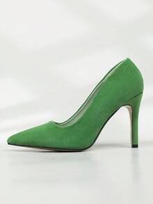 Women's Pointed Toe Stiletto Heel Low Vamp Pumps, Suede Solid Color High Heels, Banquet Commute Formal Shoes, Party Elegant High Heel Pumps - Green - View 11