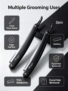 2pcs/Professional Foldable Straight Razor, Replaceable Blade Manual Shaving Razor, Men's Shaving, Barber Hairline Trimming And Eyebrow Grooming - Multi-color - View 6