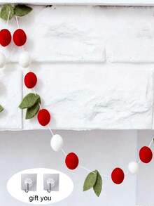 Red Green White Christmas Pom Pom Garland, Felt Ball String Banner, Christmas Tree, Fireplace Mantel, Home Party Decoration Hanging Ornament, Christmas Winter Party Backdrop Decoration - Multicolor - View 12