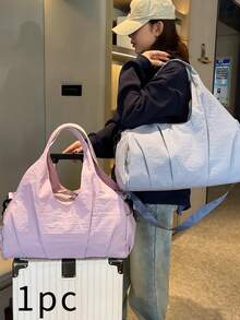 Casual Minimalist Style Fashionable Solid Color Travel Bag, Large Capacity Niche Design Single Shoulder Bag, Suitable For Short Distance Travel. - Blue - View 11