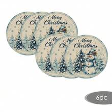 2/4/6/8/16pcs Round & Rectangular Placemats, Christmas Snowman Watercolor Christmas Tree Snowflake Print, Suitable For Home Kitchen Dining Table Decor And Christmas Party Atmosphere - Multicolor - View 15