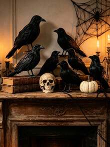 Halloween Black Crow Decor: Realistic Feather Crow Statue, Perfect For Witch Theme Decor, Haunted House, Halloween Party And Spooky Home And Garden Decoration - Multicolor - View 2