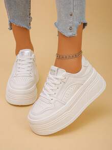 Women's Wedge Heel Thick Sole Casual Sneakers, All Season - White - View 5