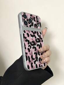 For IPhone17/IPhone17Pro Max/IPhone17pro/16/15/14/13/14/12/11 Series, 1pc Vintage Black & Pink Leopard Print Full Coverage Button Classic Anti-Drop Metal Paint Premium Texture Soft Texture PU Leather Phone Case, Suitable As Birthday Gift, Holiday Gift For Friends, Family, Couples, Yourself - Multicolor - View 3