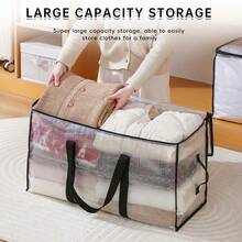 1pc Large Capacity Storage Bag, Transparent Zipper Storage Bag, Portable Waterproof & Moisture-Proof Woven Storage Box, Quilt Storage Bag, Blanket Storage - Multicolor - View 2
