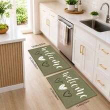 1pc Olive Green Heart Pattern Printed Faux Cashmere Kitchen Mat, Absorbent Kitchen Floor Mat, Kitchen Rug, Long Runner Mat, Sink Front Mat, Suitable For Kitchen, Bathroom, Entryway, Hallway, Laundry Room And Home Decor - Multicolor - View 14