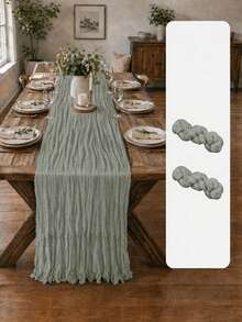 2pcs Sage Green Cheesecloth Semi-Sheer Gauze Table Runner, 120 Inch Bohemian Style Gauze Tablecloth, Suitable For Wedding, Party, Baby Shower, Birthday And Other Occasions Home Decor - Green - View 14