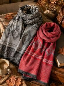 1pc Fall New Diamond Plaid Men Scarf Fashion Vintage Versatile Cold Weather Accessory Daily Commute Winter - Multicolor - View 6
